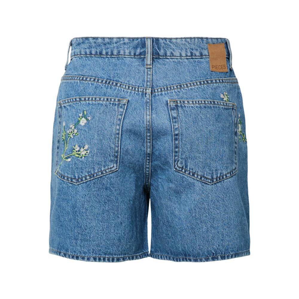Pieces Sky Embroided Denim Shorts